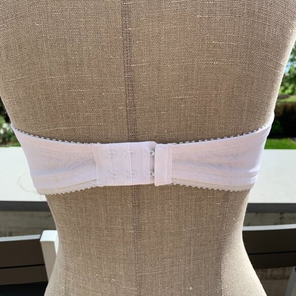 Vintage 90s Carnival Strapless Underwire White Satin Floral Lace Bra - Picture 6 of 11